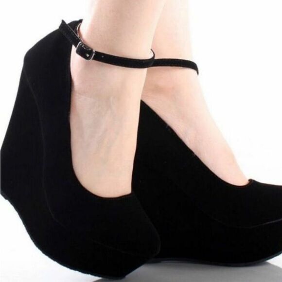 NICOLE NUBUCK FAUX SUEDE WOMEN"S ROUND TOE WEDGE HEEL SHOE - Picture 14 of 14